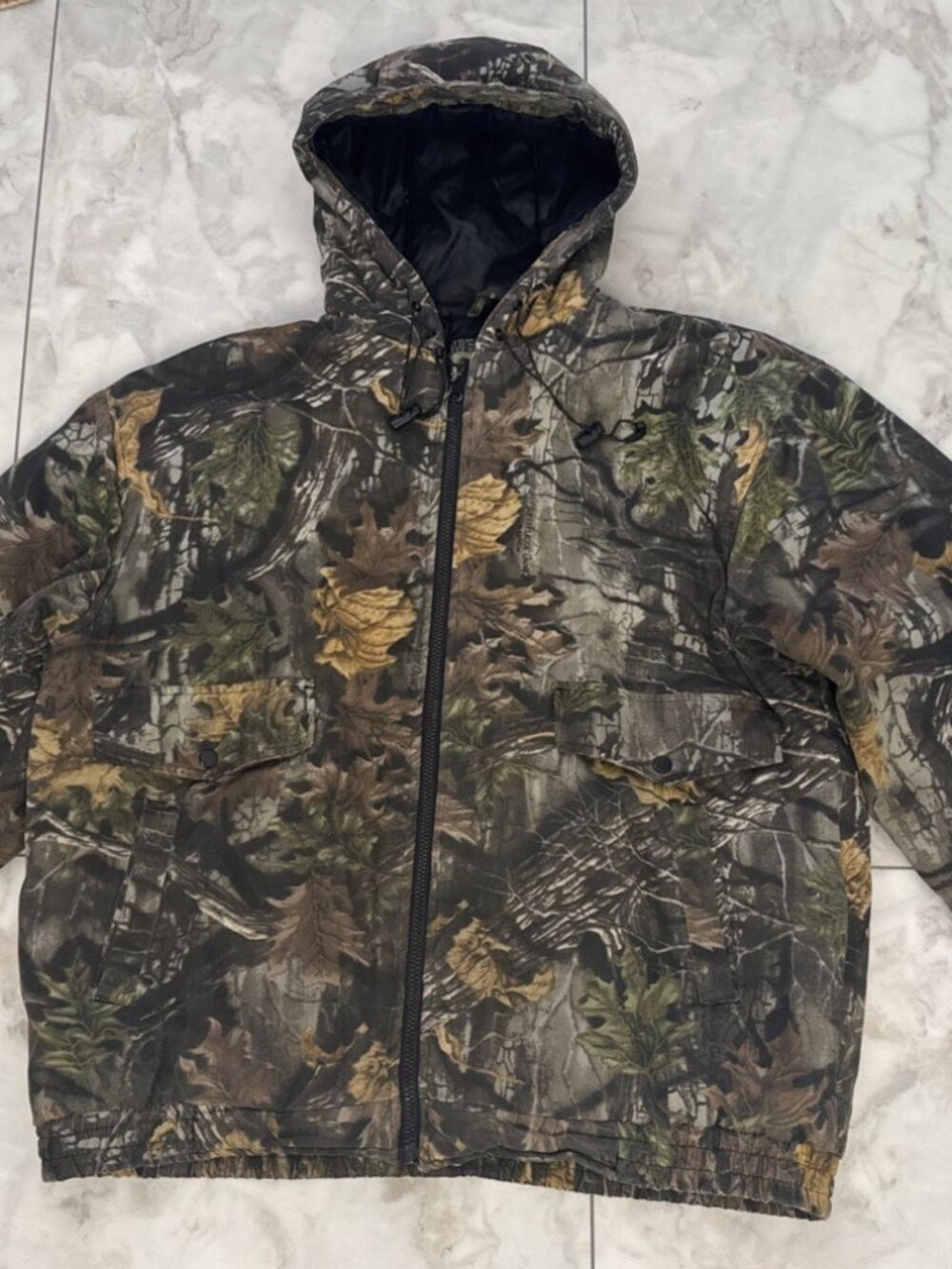 WFS Camo Jacket Mens XL Full Zip Hooded Hunting Insulated Superflauge Game Lynch